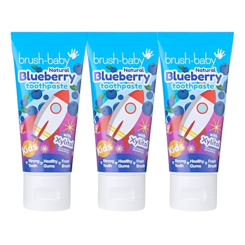 Brush-Baby - Natuurlijke Blueberry Kids Tandpasta, 3 x 50ml tubes - voor kinderen vanaf 3 jaar - met Xylitol & Fluoride - Sterke tanden, gezond tandvlees en frisse adem - Zachte veganistische formule