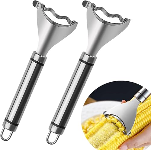 Miniatura 2 de Pelador y pelador de maíz de acero inoxidable, paquete de 2 herramientas de cocina para pelar y limpiar fácilmente el maíz