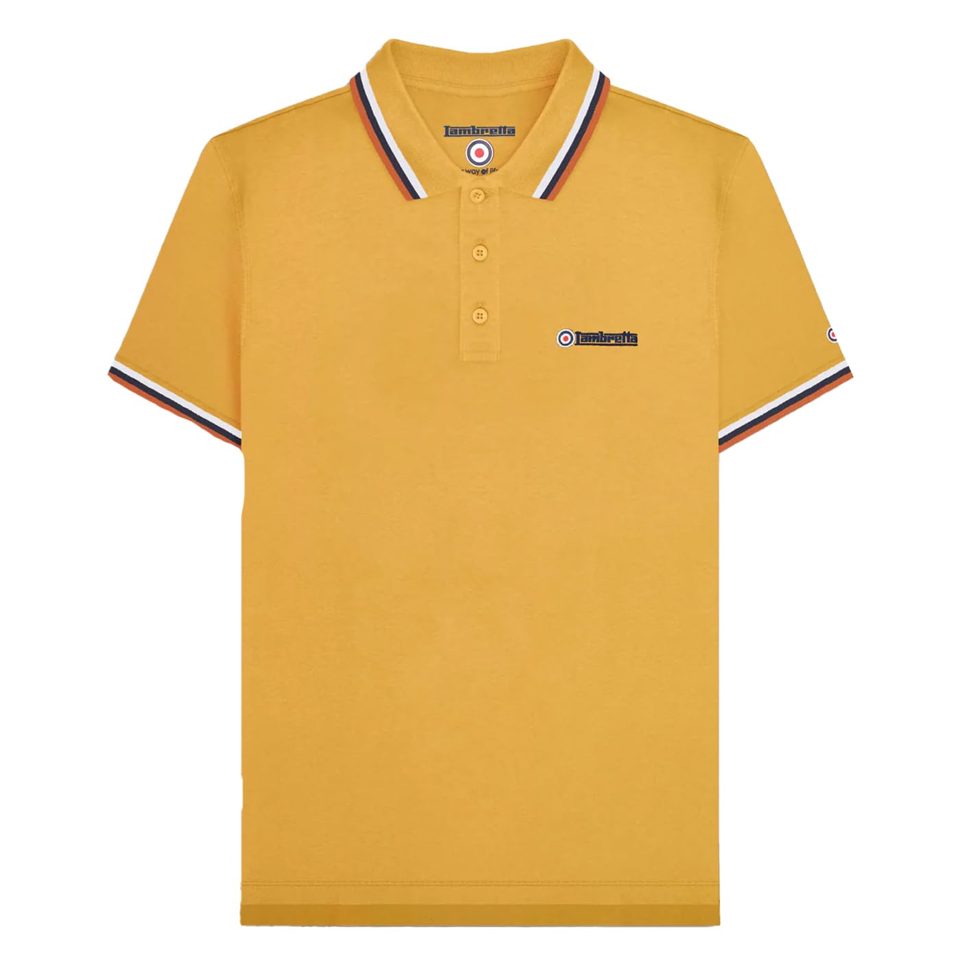 Lambretta Mens Triple Tipped Polo Shirt - Gold (White/Navy/Clay) - 2XL