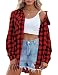 Zeagoo Womens Plaid Shirt, Roll up Sleeve Casual Boyfriend Button Down Tartan Flannel Shirt,Red,Medium