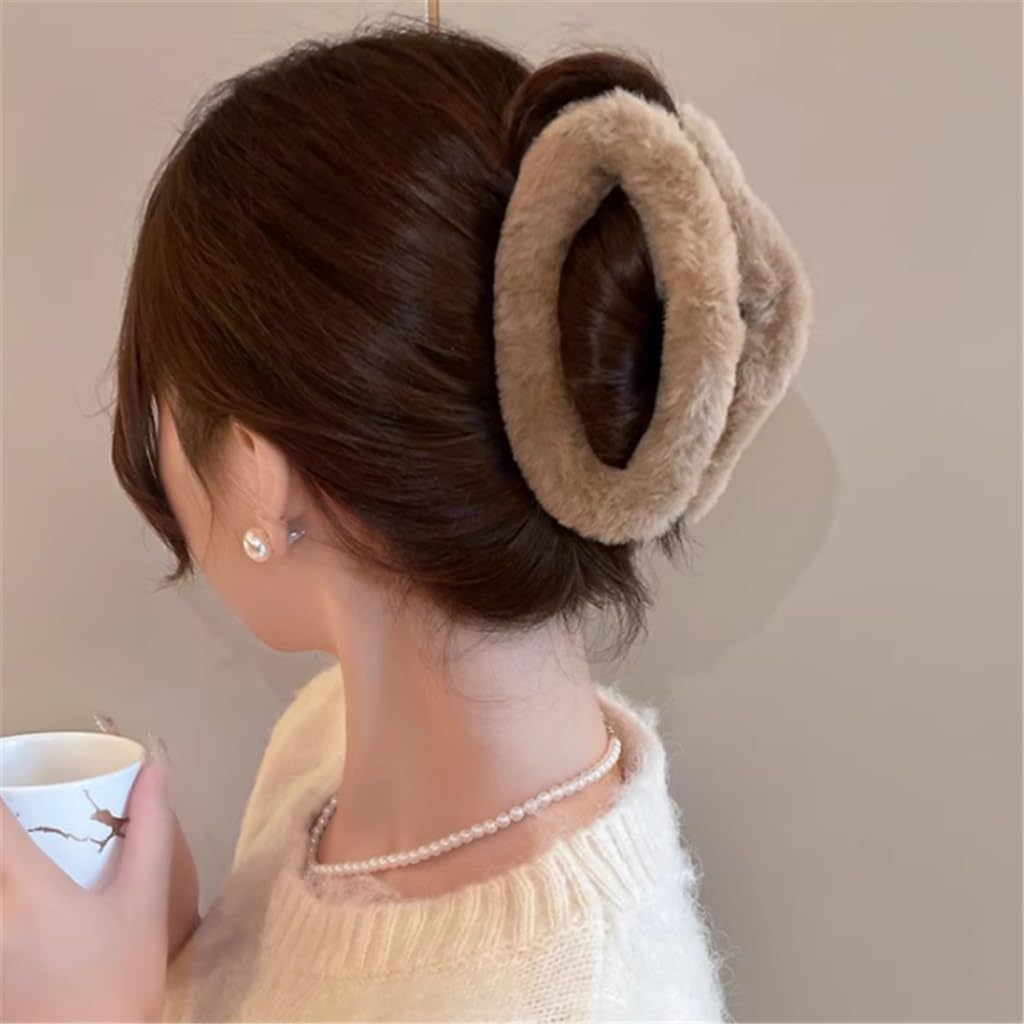 Autumn and winter plush clouds grasp clip female back of the oversized hair volume more plate hairpin shark clip headdress hairpin(E)