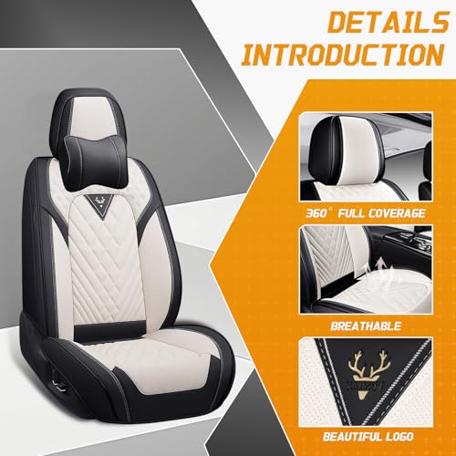 Image of Fit for Toyota RAV4 Seat Covers Full Set 2008-2026 | Nappa Leather Seat Covers for RAV4 Full Set, Airbag Compatible, Full Coverage Seat Protectors, Easy Install(Black /White)
