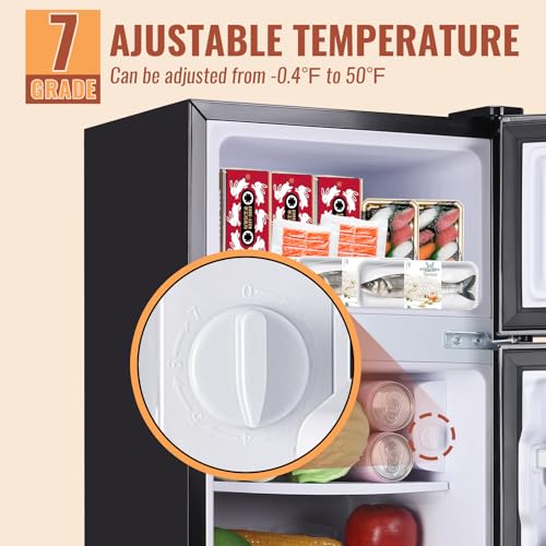 DEMULLER 2.4 Cu.ft Mini Fridge with Double Doors Small Refrigerator with Separate Freezer & 7 Adjustable Temperature Control, Tiny Size & Personal Fridge Ideal for Office Apartment Dorm Black on Fridge.com