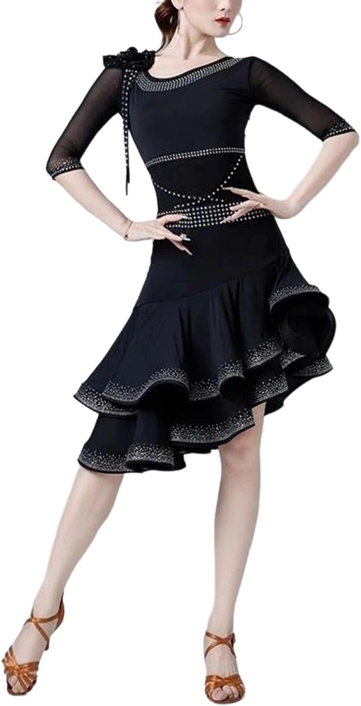 Women Latin Dance Dress Autumn Costume Professional Competition Wear for Tango Samba Rumba Stage Performance