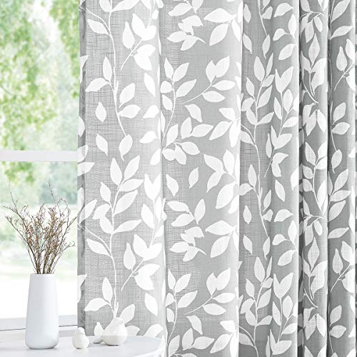 Treatmentex Grey Semi-Sheer Curtains for Bedroom 95" Long White Leaf Print Curtains for Living Room Grommet Top Window Panels, 1 Pair by Treatmentex - Used condition - US$11.25