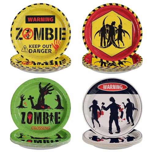 Grencian 60Pcs Halloween Zombie Paper Plates 9" Disposable Heavy ...
