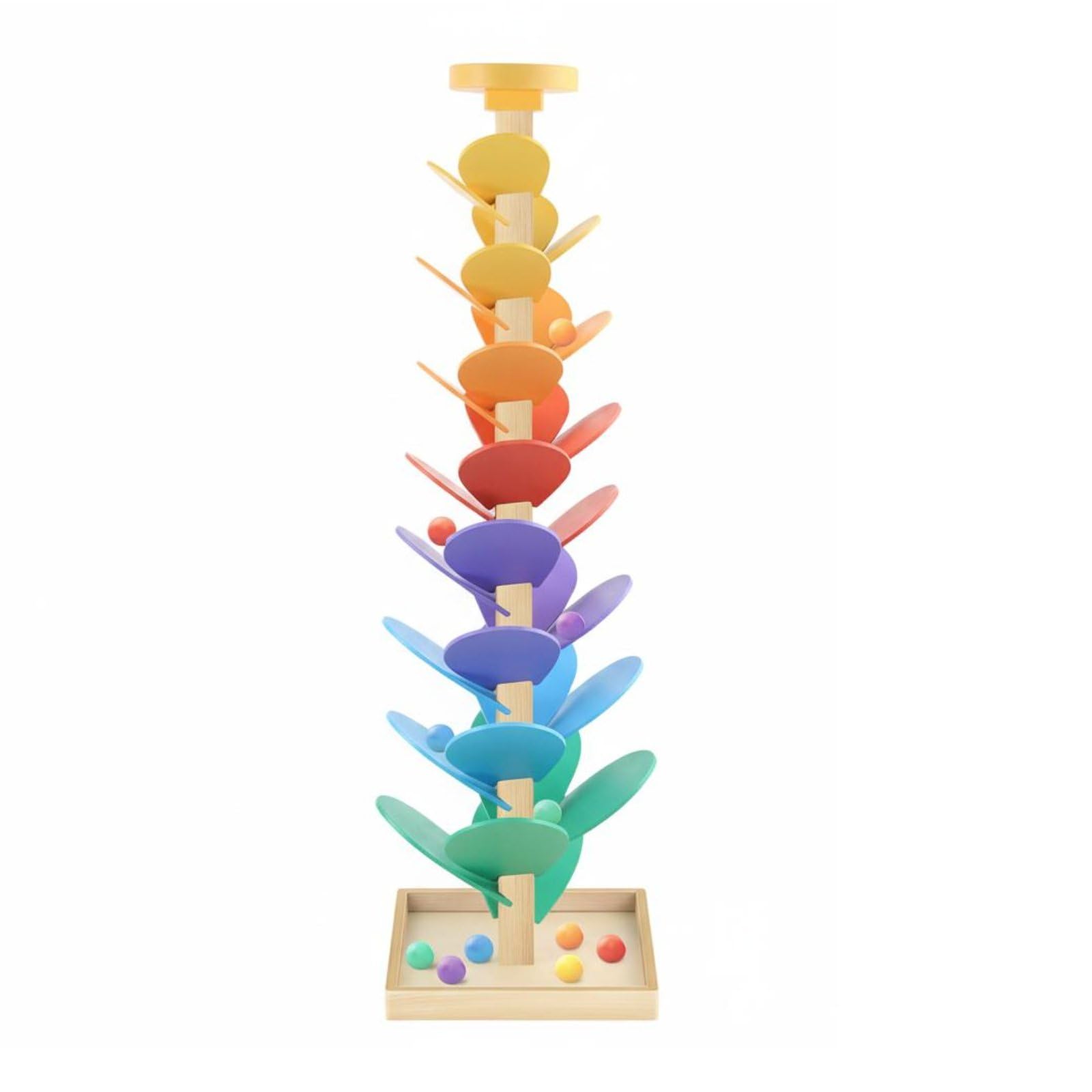 Solid Wood Construction Wooden Music Tree Develops Fine Movement Skills Rainbow Ball Drop Structure Sensory Development Musical Ball Run Screen-Non-Digital Fun for Toddlers, Preschoolers,-image-8