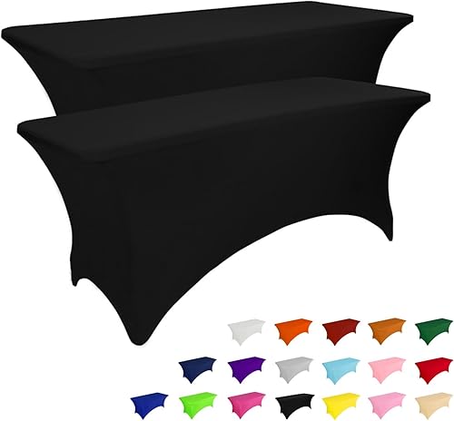 IVAPUPU Paquete de 2 manteles de 8 pies para eventos rectangulares, elásticos, color negro, lavable, protector de mesa de elastano para fiestas,