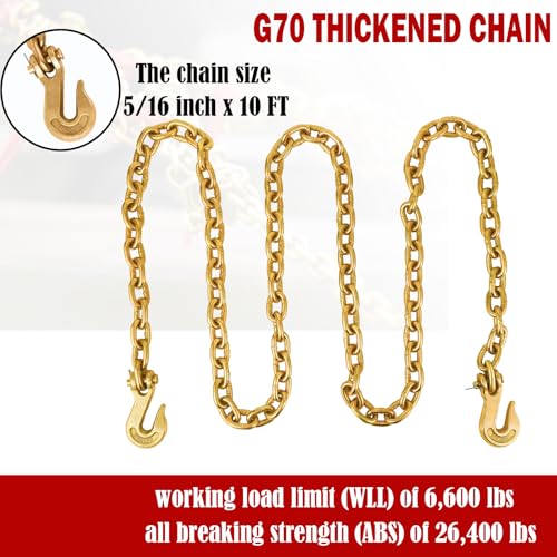 Image of 2 Pcs 5 /16'' to 3 /8'' Chain and Binder Kit, Ratchet Load Binder with Work Load Limit 9200 LBS, 5 /16''x10 FT Grade 70 Chain with Working Load Limit 6600 LBS for Heavy Duty Cargo Flatbed Trailers