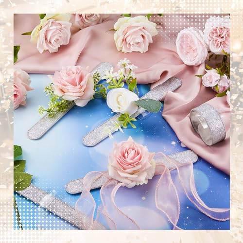 Relaxgiant 6 Pieces Corsage Wristlet Bracelets Slap Corsage Band Floral Slaplets Wedding Bracelets DIY Wrist Accessories Silver Bridesmaid Bridal Shower Prom Party Supplies Homecoming by Relaxgiant - Image 7