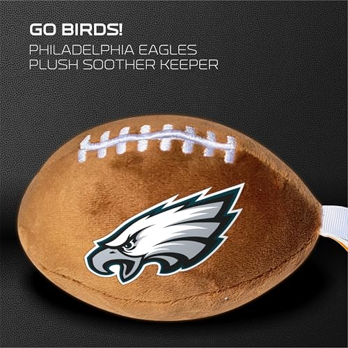 Image of Philadelphia Eagles Plush Football Pacifier Holder by Smilo - Officially Licensed NFL Soother Holder - Soft Plush Toy and Dummy Holder - Fits Any Pacifier - Stroller Accessory & Newborn Essential