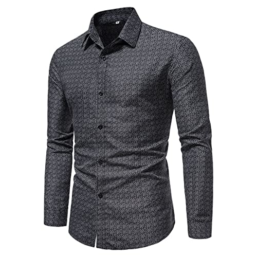 Camisa de vestir para hombre – Camisas de manga larga ajustadas de algodón con botones y cuello de solapa, camisas estampadas informales de negocios, camisa formal para boda, cena, fiesta, camisa para