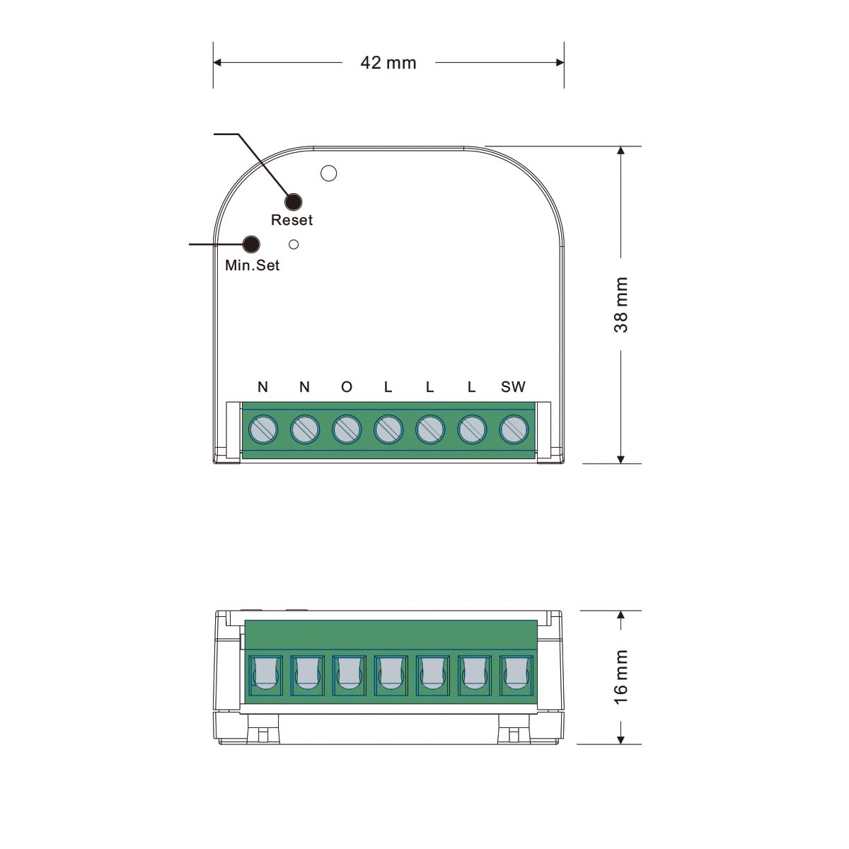 Moduli a incasso, dimmerabili, 1 canale per 230 V max. 200 W LED con pulsante/collegamento interruttore, lampade dimmerabili, trasformatori e luci (doppio dimmer)