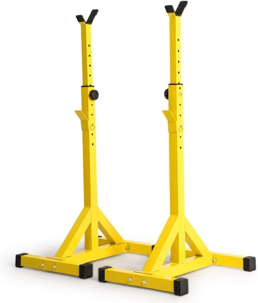 Adjustable Squat Rack Barbell Free Bench Press Squat Stands, Fitness Barbell Rack Weight Lifting Rack Bench Press, 10 Steps Height Adjustable, Strength Training Stand for Indo,Yellow-146*46*61cm