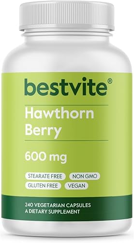 Hawthorn Berry 600 mg por cápsula (240 cápsulas vegetarianas), sin estearatos, sin rellenos, vegano, sin OMG, sin gluten Hawthorn Berry 600 mg por cápsula (240 cápsulas vegetarianas), sin estearatos, sin rellenos, vegano, sin OMG, sin gluten