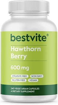 BESTVITE Hawthorn Berry 600mg per Cap 240 Veg Caps - No Fillers - Vegan | No Stearates - Non GMO - Gluten Free - Heart Health & Antioxidant Support*