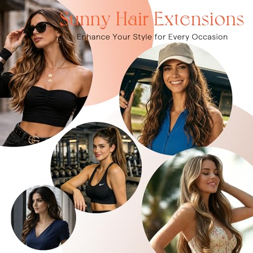 Image of Sunny Hair Clip in Hair Extensions Real Human Hair Black Balayage Blonde | Remy Clip in Hair Extensions 14 Inch, Natural Length and Gentle Movement with Natural Color Match for Busy Workdays 105g