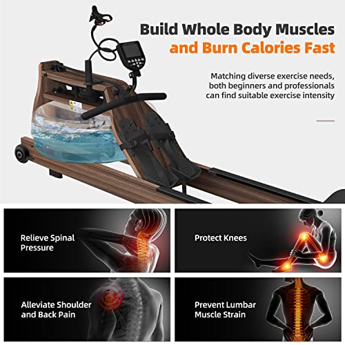 Wooden Water Rowing Machine For Home Use Wooden Water Rower With Bluetooth Monitor Home Gym Fitness Cadio Exercise Equipment Brown #TOP2