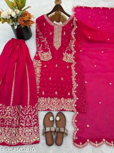 Image of Women's Casual Salwar Suit Pure Heavy Fendy Silk With Embroidery Sequence Work Full Sleeves Salwar Suit With Dupatta.Women's Ethnic Wear