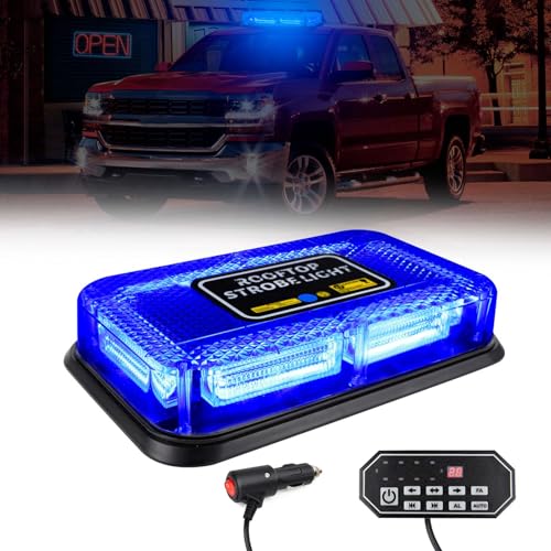 JMEST LEAD Blue Roof Top Strobe Beacon Light, 48 LED Car Roof Recovery Strobe Light Emergency Flashing Roof Light with 9-Key Controller, 20 Modes, Magnetic Mount For Trucks Construction Vehicles