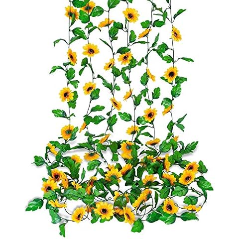6 Pcs Artificial Sunflowers Hanging Vine, Fake Silk Sunflower Vines Garland, Artificial Sunflowers Garland for Home, Garden Party Wall Decor Cover