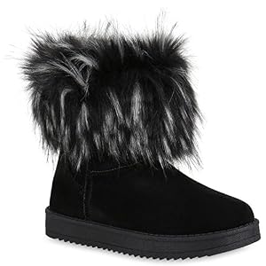 stiefelparadies Damen Schuhe Stiefeletten Plateau Schlupfstiefel Warm Gefütterte Stiefel 151048 Schwarz Brooklyn 39 Flandell
