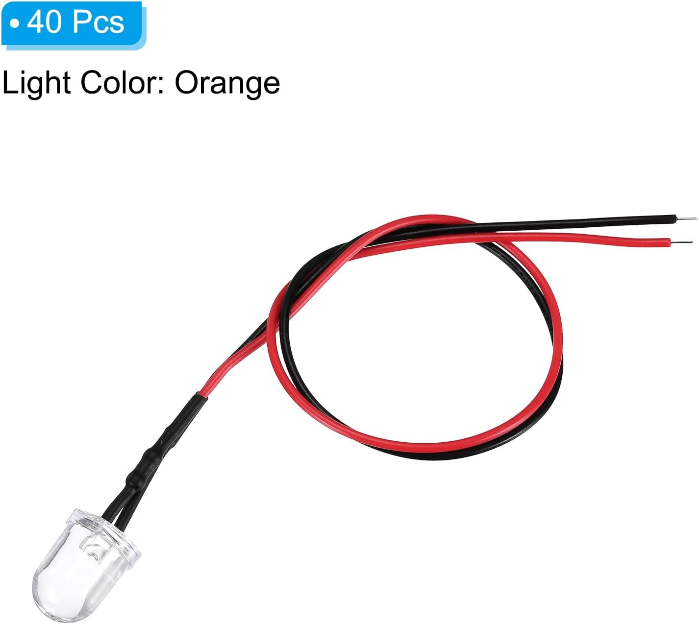 PATIKIL 10mm Orange LED Diode Light, 40 Pcs 24V DC Pre Wired Mini LED Lights Bulb Light-Emitting Lamp for RC DIY Indicator Lighting, Orange Light