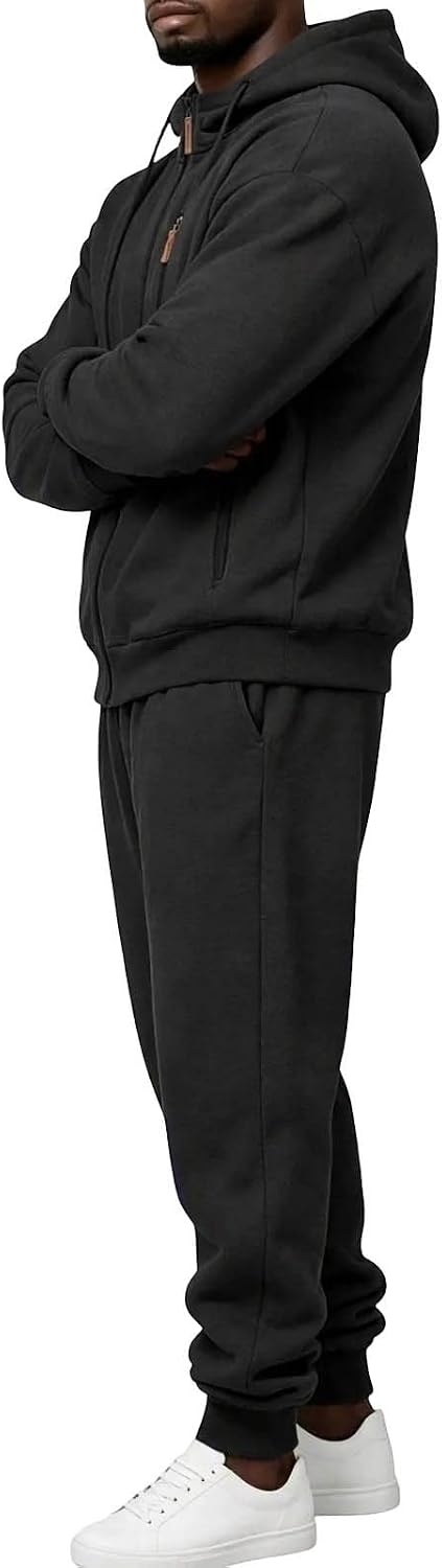 Men's Full Zip Hoodie Set Light Blue Fleece Jogger Tracksuit