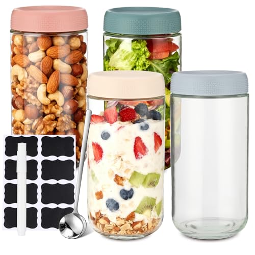 ALEXPRE 4 Stück 750 ml Overnight Oats Gläser mit Schraubdeckel