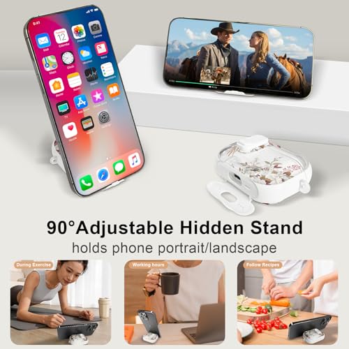 Image of Compatible Airpods Pro 3 Case (2025) with Phone Stand & Cleaner Kit,Cute Flower Print Soft Silicone Lock Clip Apple AirPods Pro 3rd Generation Case, Airpod Pro 3 Cover with Keychain for Women /Girls