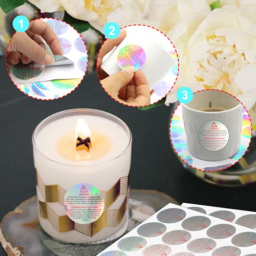 Aubeco 200 Pcs Holographic Warning Labels For Candle Making, Candle Warning Labels For Soy Wax, 1.5 Inch Candle Warning Stickers, Waterproof Candle Caution Stickers #TOP2