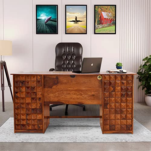 Image of Solid Sheesham Wood Study Table for Adults | Computer Table for Home | Wooden Writing Desk | Office Table for Office Work | Work from Home Table with 2 Drawers (7)