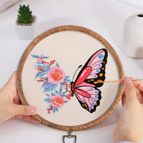Image of 6 Pieces 8 inch Embroidery Hoop Frame, Imitated Wood Embroidery Display | Cross Stitch Hoop Ring, Round Embroidery Hoops for Art Craft Sewing and Hanging Ornaments