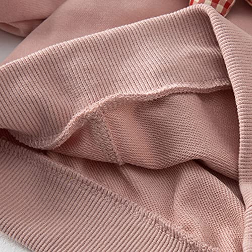 Moletom com capuz para meninas com estampa de flores xadrez de manga comprida para crianças, rosa, 1