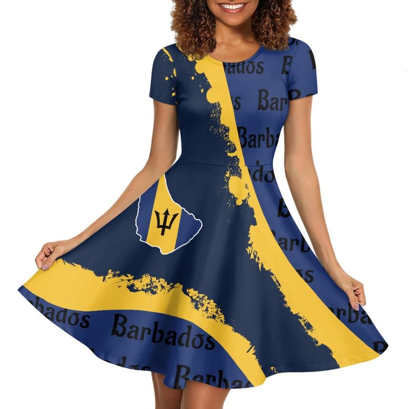Image of Irisjudy T Shirt Dress for Women Short Sleeve Girls Short Sleeve Dress Plus Size, O Neck Knee Length Midi Dress for Ladies