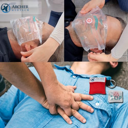 Image of CPR Face Shield for Pocket or Key Chain - Emergency Face Shield with One-Way Valve, Durable Keychain, Latex-Free Rescue Barrier for Adults, Children & Infants, First Aid & CPR 50-Pack