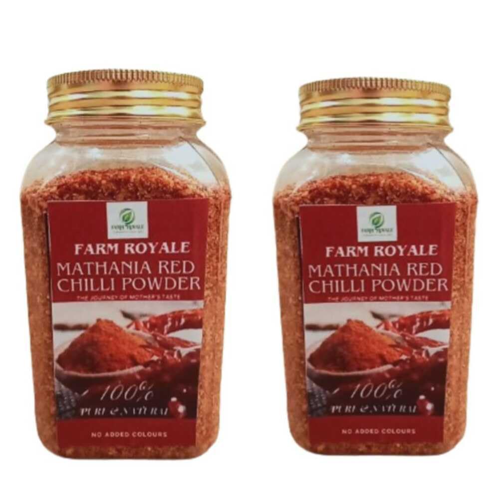 Farm Royale Mathania Red Chilli (Lal Mirch) Powder-1+1 Combo-(200gm & 200gm) ||100% Pure and Natural||Shudh||Handpicked Material||Export quality