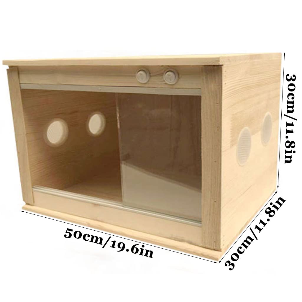 Terrarium dla gadów, drewniane siedlisko gadów, pudełko lęgowe Zbiornik do terrarium, klatka dla płazów Jaszczurka Żółw Wąż Kryjówka Szklane pudełko (brązowy 50x30x30cm)