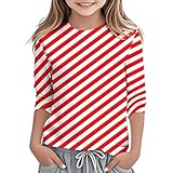 Girls Crewneck T Shirts 3/4 Sleeve Striped Shirts Trendy Graphic Sweatshirt Casual Pullover Kids Basic Tees Fall Tops 3-13T