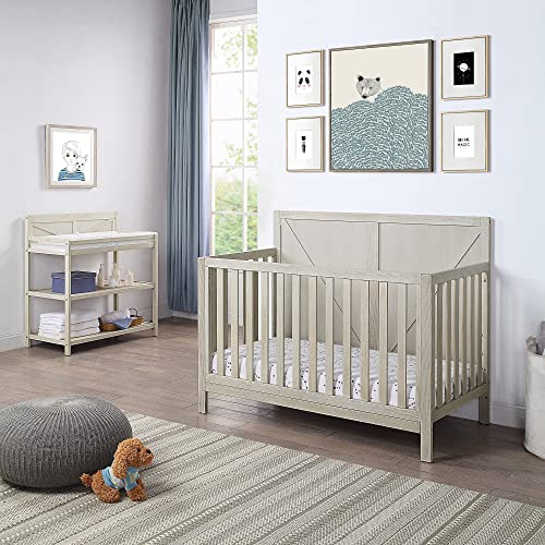 4-in-1 Convertible Baby Crib, Rustic Farmhouse Style (Grey)