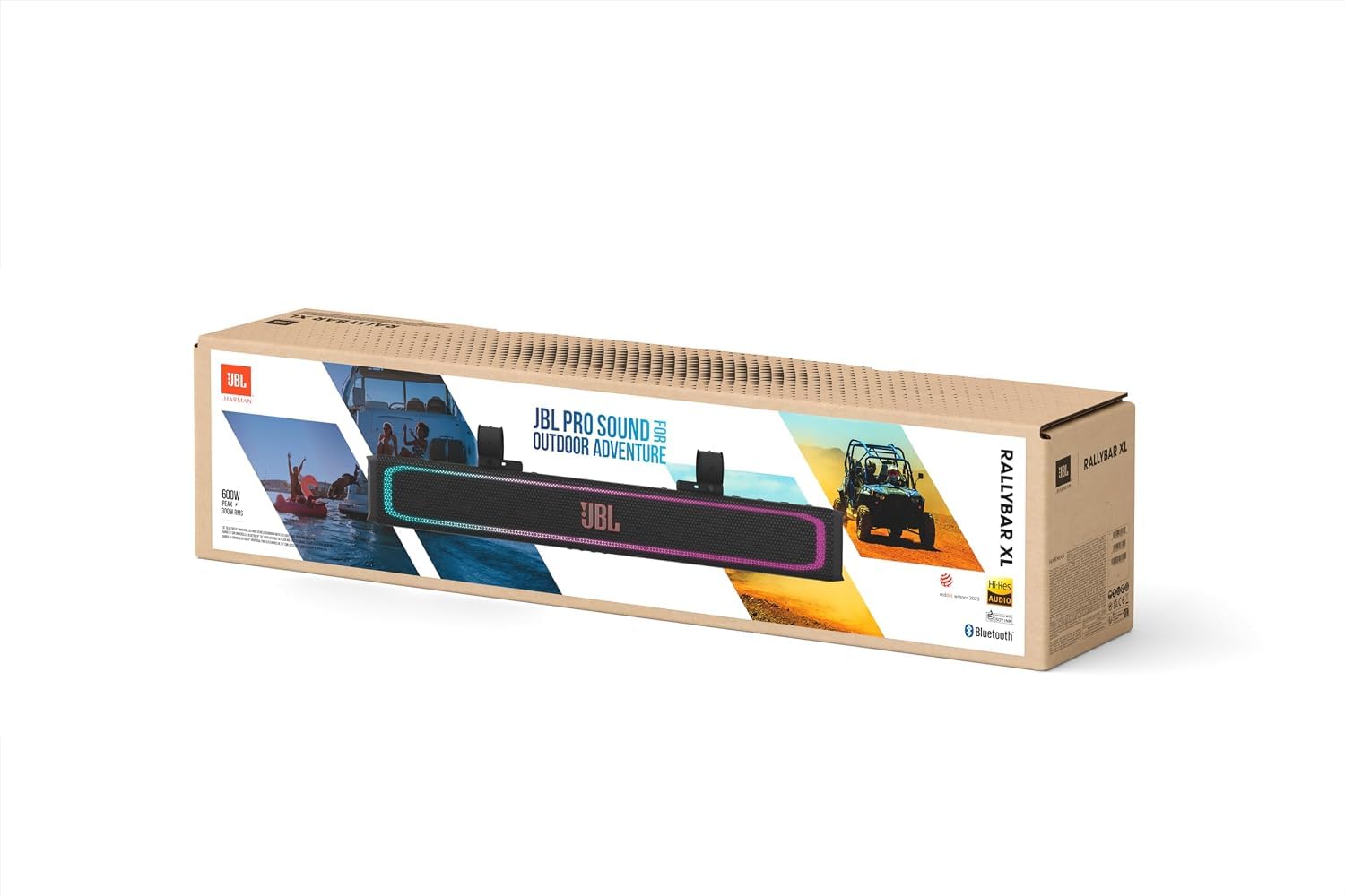 JBL Enceinte RallyBar XL 35" - Barre de Son Bluetooth Universelle d'extérieur pour Véhicules et Bateau Marine avec 14 Haut Parleur étanches, 300W rms amplifié, éclairage LED, Son Pro et Subwoofer