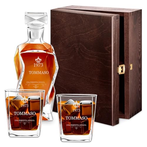Maverton Set Decanter per Whisky in vetro - da 700 ml - incisione personalizzata - Caraffa con 2/4/ 6 bicchieri - idea regalo per il compleanno - per l’ uomo - regalo di Natale - Un’ottima annata