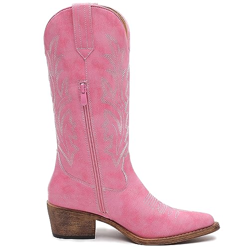 GLOBALWIN Women's Mid Calf Western Cowboy Boots Cowgirl Boots for Women with Floral Embroidery Side Zipper Chunky Heel3