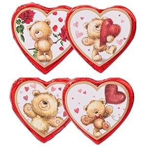 Günthart Chocolade harten – grote bonbonbonbonharten met teddy- en rozenmotief van melkchocolade – cadeau voor Valentijnsdag, verjaardag, Moederdag – zacht smeltende chocoladehartjes, 4x24g – Fairrad