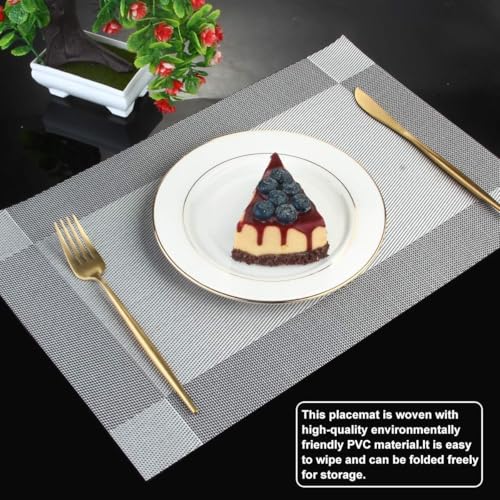 Image of Anugrah Dining Mats Table Mats PVC Placemats Heat-Resistant Placemat for Dining Tea Table Woven Vinyl Stain Resistant Table Mats Easy to Clean - 45x30 cm (Gray, 4)