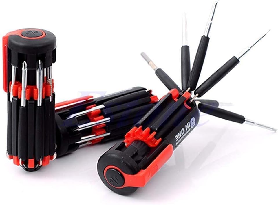 8-in-1 Multi-Tool Screwdriver Set with Foldable Design, Black and Red