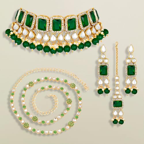 Image of Peora Crystal Faux Pearl Kundan Necklace & Jewellery Set Gift for Women