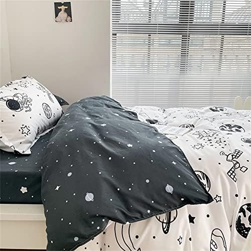 Koudi Kids Bed Sheet Set Full, 4Pcs Black and White Galaxy Printed Brushed Microfiber Kids Bedding Set, 1 Flat Sheet,1 Fitted Sheet, and 2 Pillowcases 5 51aFIAG05sL. AC