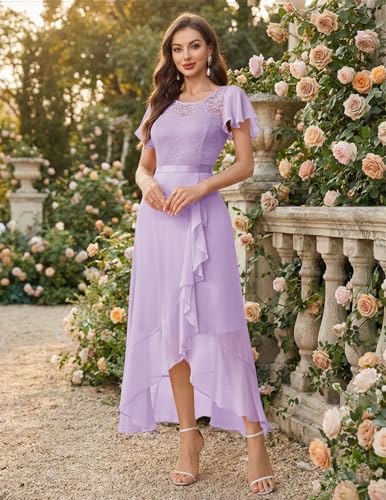 Image of BeryLove Formal Long Dresses for Women Wedding Guest Cocktail Bridesmaid | Airy Lace & Chiffon Evening Gown, Flutter Sleeve, Ideal for Mother of the Bride, Prom, Homecoming Party & Semi-Foraml Events