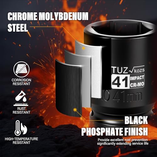 Image of 1 Inch Drive 41mm Deep Metric Impact Socket,CR-MO,6 Point Radius Corner Design,Square Chamfered Opening,Axle Nut Impact Grade Socket for Easy Removal